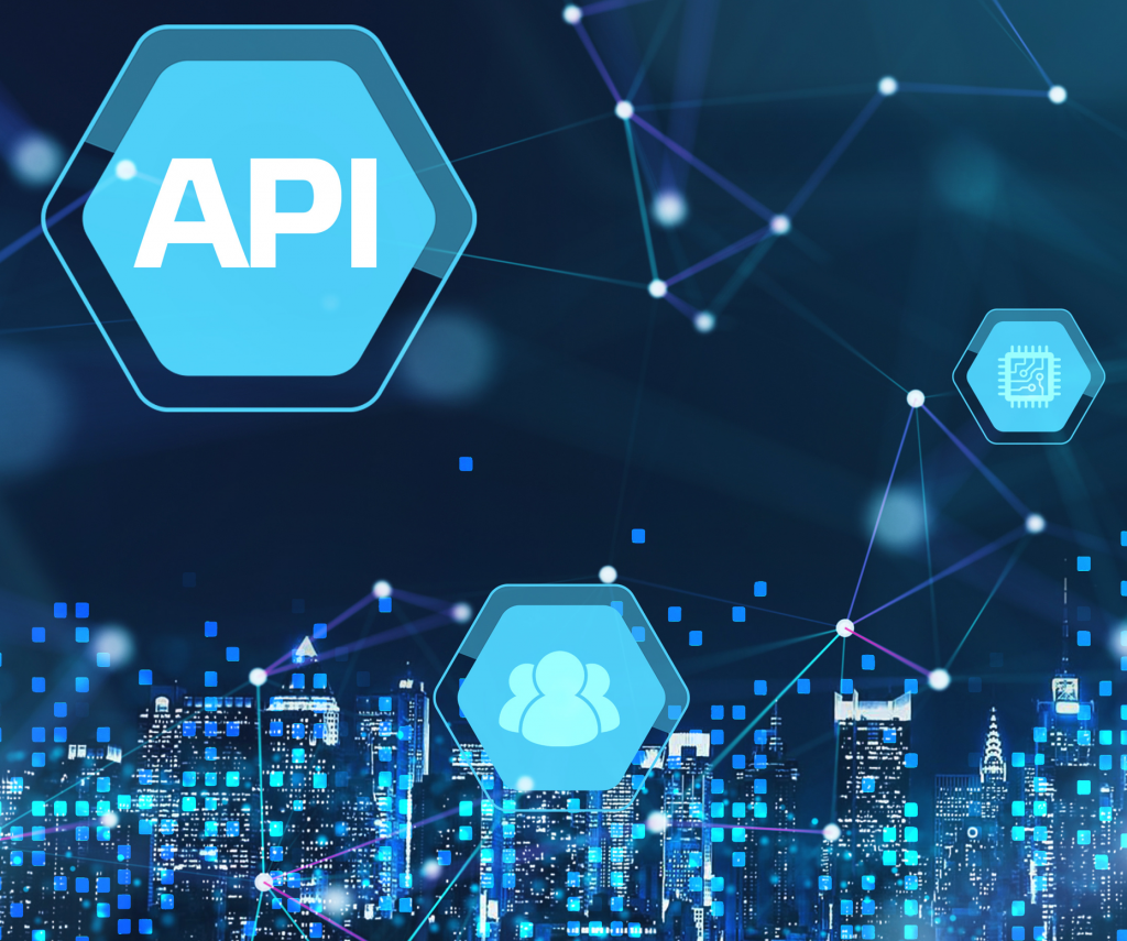 API icon, white type on blue background